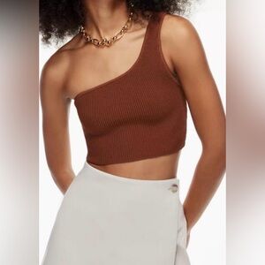 NWOT Babaton Sculpt Knit Brown Ribbed One-Shoulder Tank, Size XS